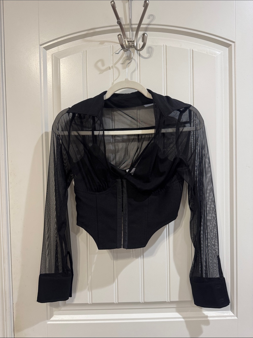 Le Lis Black Sheer Mesh Cropped Blouse